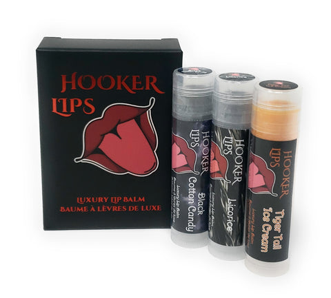 Three Pack Hooker Lips Box ~ Black Cotton Candy, Licorice & Tiger Tail Ice Cream