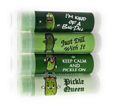 ~.. Dill Pickle: Four Pack of Giftable Dill Pickle Puns Version 1 Flavoured Lip Balm