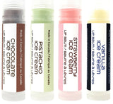 ~..4 Pack Chocolate Ice Cream, Pistachio Ice Cream, Strawberry Ice Cream & Vanilla Ice Cream Flavoured Lip Balm