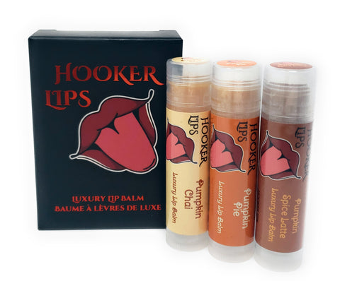 2023-10 October Monthly Trio Hooker Lips ~ Pumpkin Chai, Pumpkin Pie & Pumpkin Spice Latte - Luxury Lip Balm