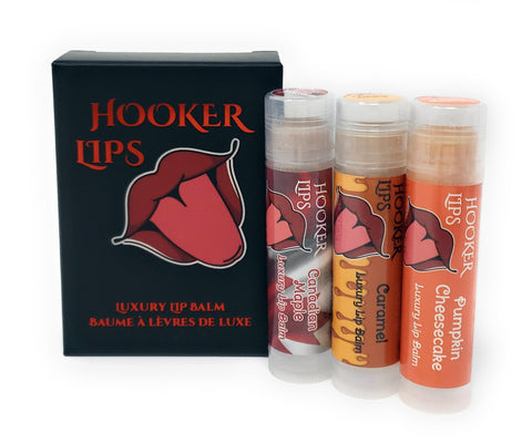 2023-11 November Monthly Trio Hooker Lips ~ Canadian Maple, Caramel & Pumpkin Cheesecake - Luxury Lip Balm