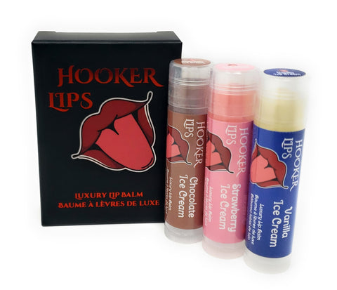Three Pack Hooker Lips Box ~ Chocolate Ice Cream, Strawberry Ice Cream & Vanilla Ice Cream
