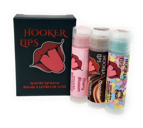 2024-04 April Monthly Trio Hooker Lips ~ Cherry Blossom, Chocolate & Jelly Bean - Luxury Lip Balm