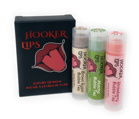 Three Pack Hooker Lips Box ~ Brown Sugar Bubble Tea, Matcha Bubble Tea & Strawberry Bubble Tea